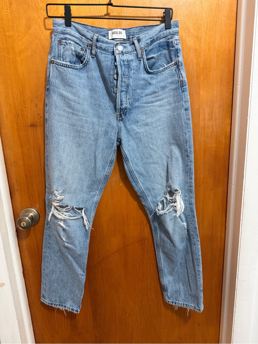 Agolde Light Blue Distressed High-Rise Cropped Jeans